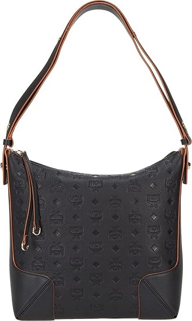 MCM Klara Monogrammed Leather Hobo Medium (Black) Bags - ShopStyle