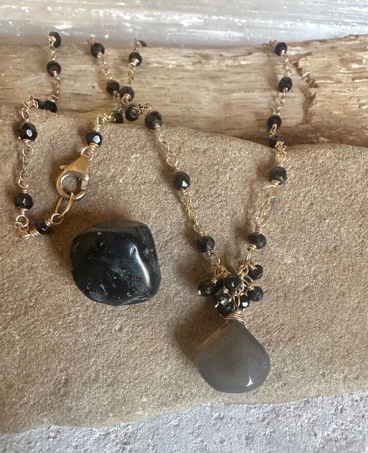Etsy Black Onyx & Agate Gemstone Gold Handmade Pendant Necklace
