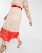 Thumbnail for your product : Little Mistress Plus contrast lace pleated midi dress