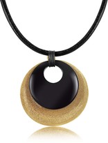 Thumbnail for your product : Stefano Patriarchi Etched Golden Silver and Onyx Round Pendant w/Leather Lace