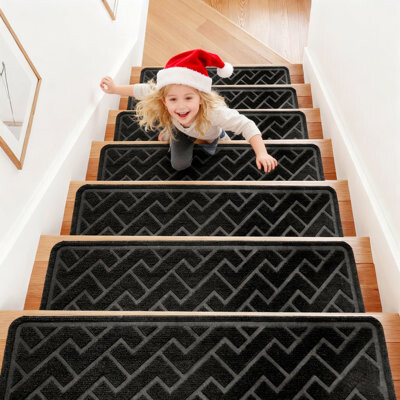 Latitude Run 15 Pack Non Slip Stair Treads 8X30 Inch TPE Backing Stair Runner Carpets For Wooden Steps Washable Polyester Stair Mats For Kids Elders Pets