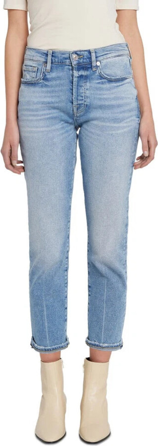 7 For All Mankind Women's Josefina Crop Jeans Blue High Rise Slim Fit JDM2726
