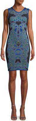 Herve Leger Abstract Baroque Jacquard Fitted Cocktail Dress