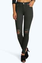 Thumbnail for your product : boohoo Loren Mid Rise Distressed Knee Skinny Jeans