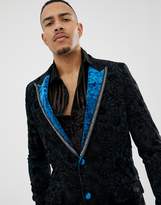 Thumbnail for your product : ASOS Edition EDITION Tall slim tuxedo jacket in teal burnout velvet