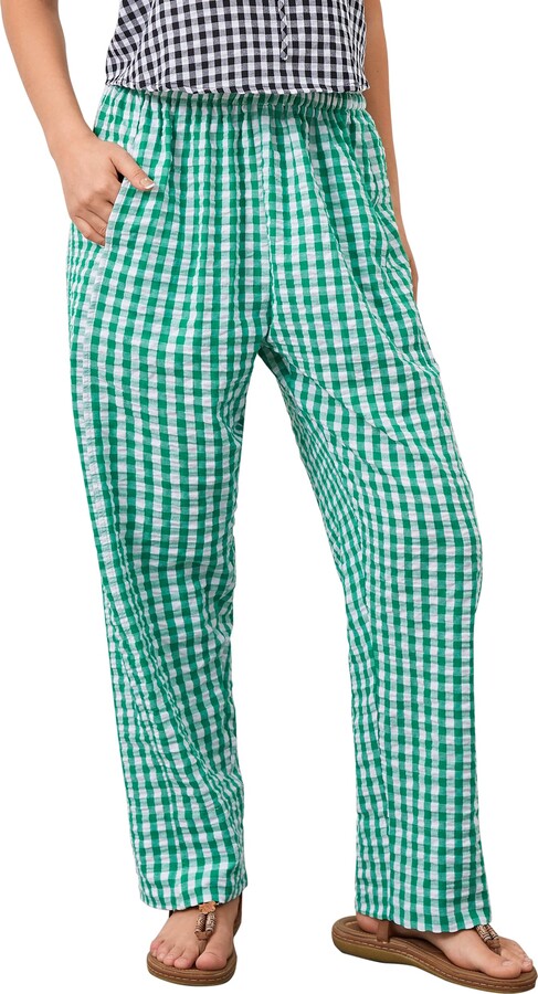 Livtany Women's Mid-Rise Plaid Wide Leg Lounge Long Pant Classic