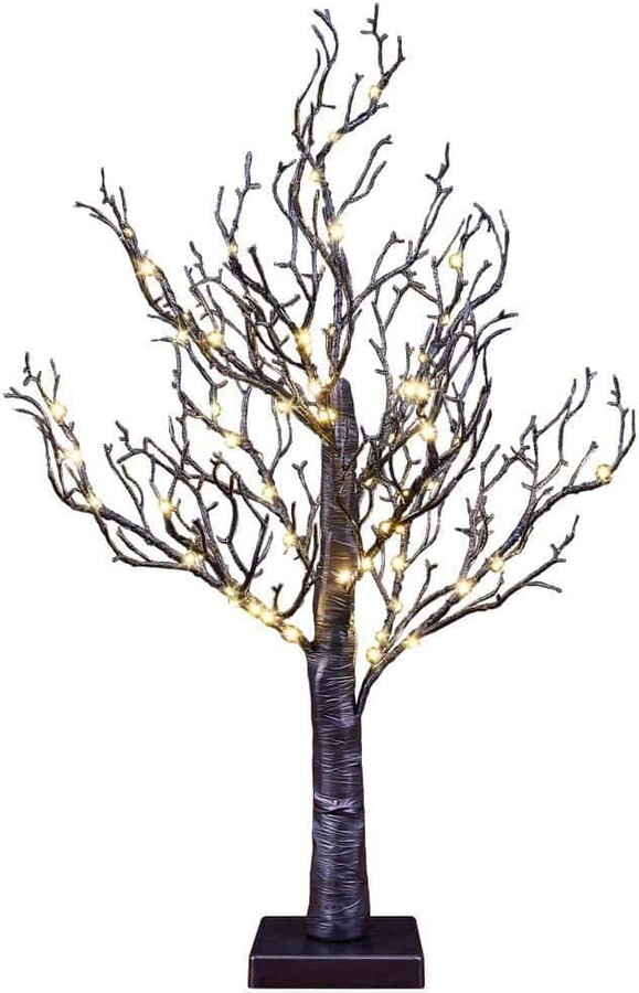 Lightshare 24IN Lighted Willow Tree Bonsai 70 Mini LED Lights Artificial Black Birch Tree, Plug in or Battery