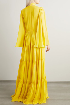 Giambattista Valli Pussy-bow Tiered Pintucked Silk-georgette Gown - Yellow