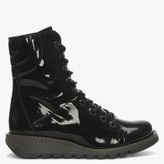 Thumbnail for your product : Fly London Same Black Patent Leather Low Wedge Lace Up Ankle Boots