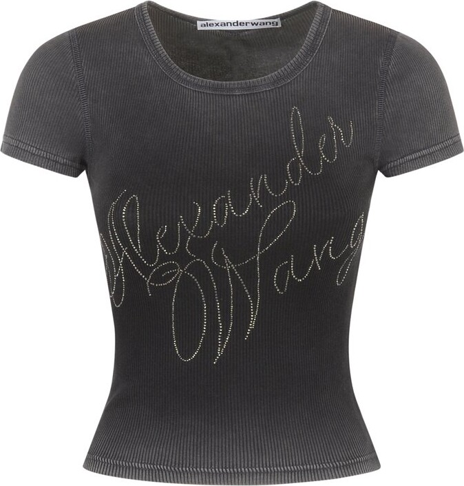 Alexander Wang Hotfix Cursive-Logo Crewneck T-Shirt