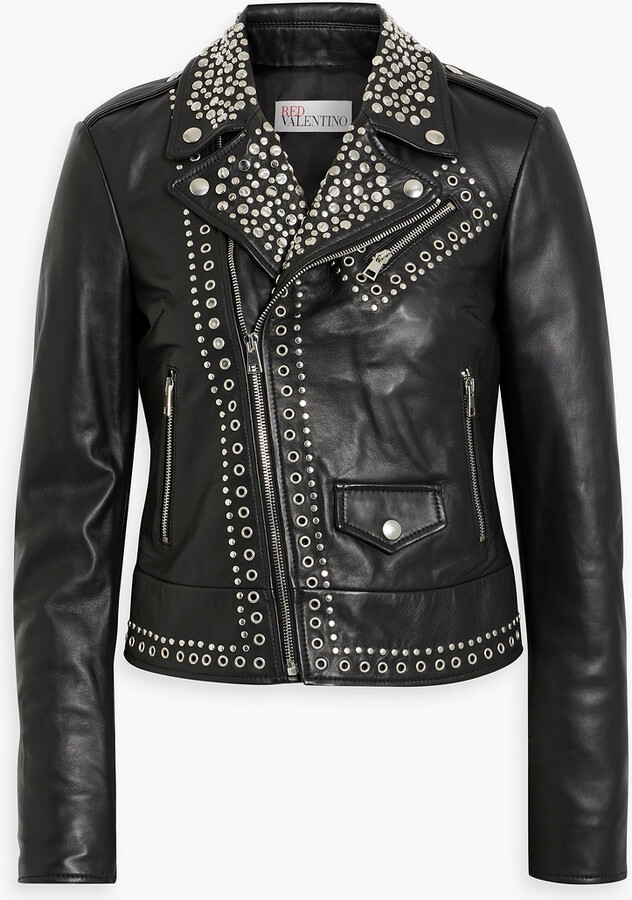 REDValentino Swan Printed Leather Biker Jacket - Jacket for Women