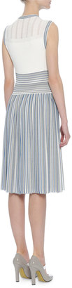 Bottega Veneta Sleeveless Striped Knit Dress, Blue/White