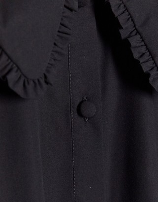ASOS Petite DESIGN Petite long sleeve shirt with frill collar detail in black