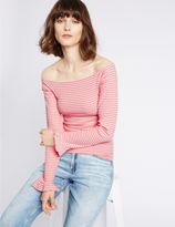 Thumbnail for your product : Marks and Spencer Cotton Blend Striped Long Sleeve Bardot Top