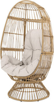 Benjara Patio Swivel Basket Egg Chair With Cushion Natural