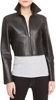 Thumbnail for your product : Alexander Wang Leather-Front Knit-Back Cropped Moto Jacket, Black/Gray