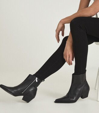 Reiss Hayworth - Leather Western Ankle Boots in Black