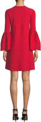 Valentino Jewel-Neck Bell-Sleeve Stretch-Knit Mini Dress