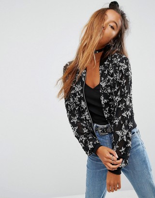 ASOS Star Sequin Cropped Bomber Jacket