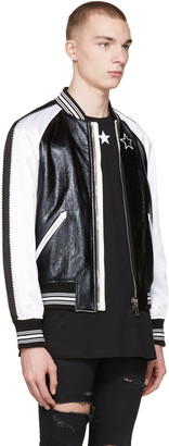 Givenchy Black Leather & Satin Bomber Jacket