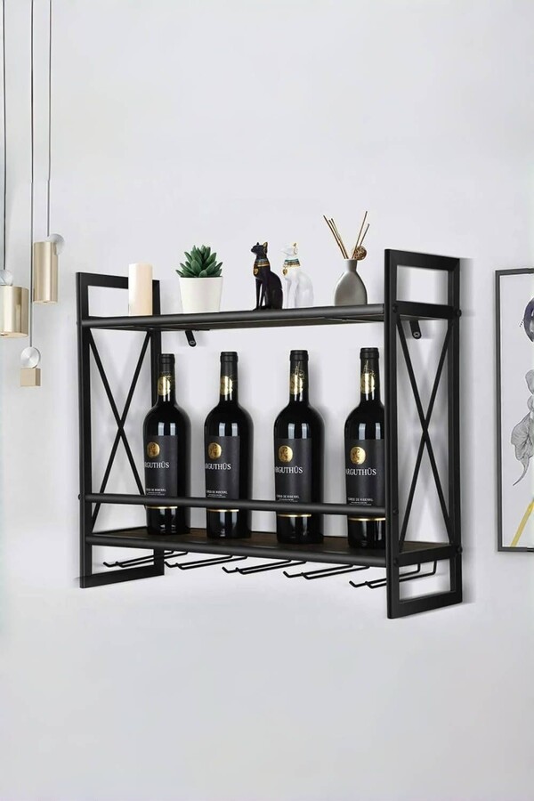 Living and Home 2-Tier Wall-Mounted Hanging Wine Storage Rack
