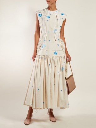 Marni Raw-edge Floral-print Cotton-blend Dress - Blue Print
