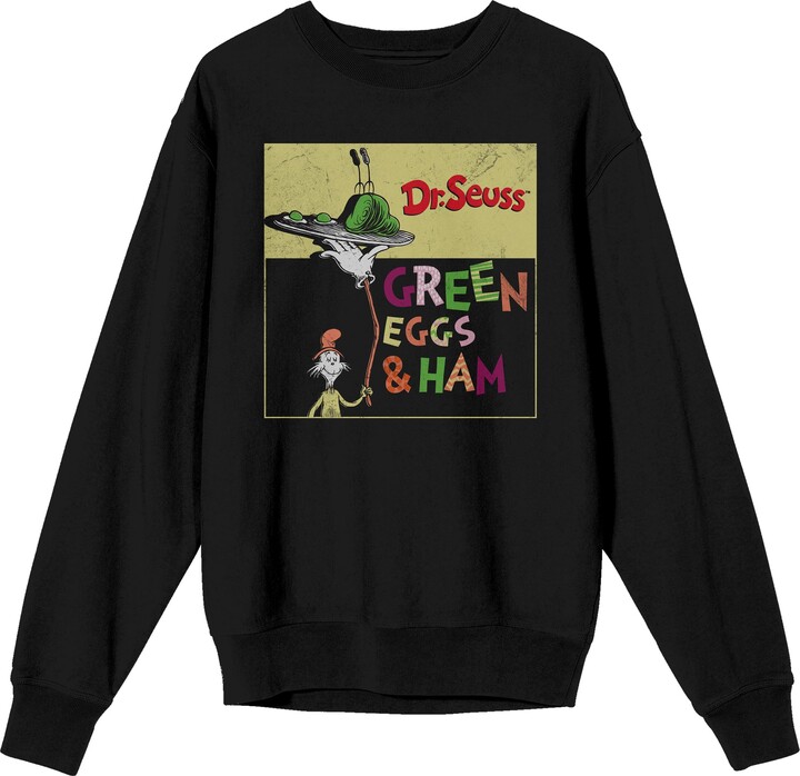 Bioworld Green Eggs & Ham Cover Art Adult Black Crew Neck Long Sleeve Sweatshirt-Medium