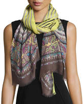 Thumbnail for your product : Etro Wool-Blend Stripe & Paisley Scarf, Citron