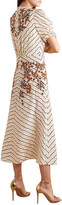 Thumbnail for your product : Saloni Lea Button-embellished Printed Silk Crepe De Chine Midi Dress