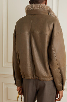 Brunello Cucinelli Bead-embellished Shearling-lined Leather Jacket - Brown