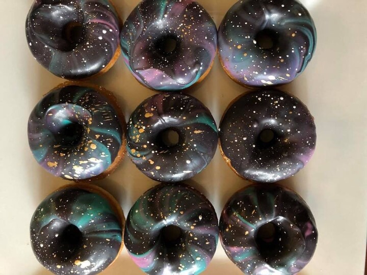 12 Galaxy Mini Donuts Black Purple Pink Teal Sweets Table Wedding Treats