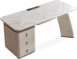 Groove Interior White Rectangular Sintered Stone+Manufactured Wood with 3 drawers desk