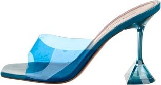 Amina Muaddi Lupita Glass Slides Blue PVCPrinted Includes Box & Dust Bag | Amina Muaddi Lupita Glass PVC Slides in Blue, Women's IT 38 | 8