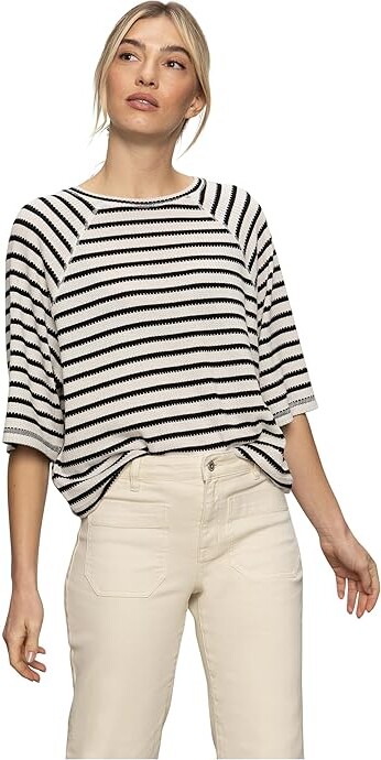 Sanctuary Boxy Raglan T-Shirts Women's Clothing Black W/ Light Oat Stripe : XS (US 2), Cotton/Polyester/Rayon