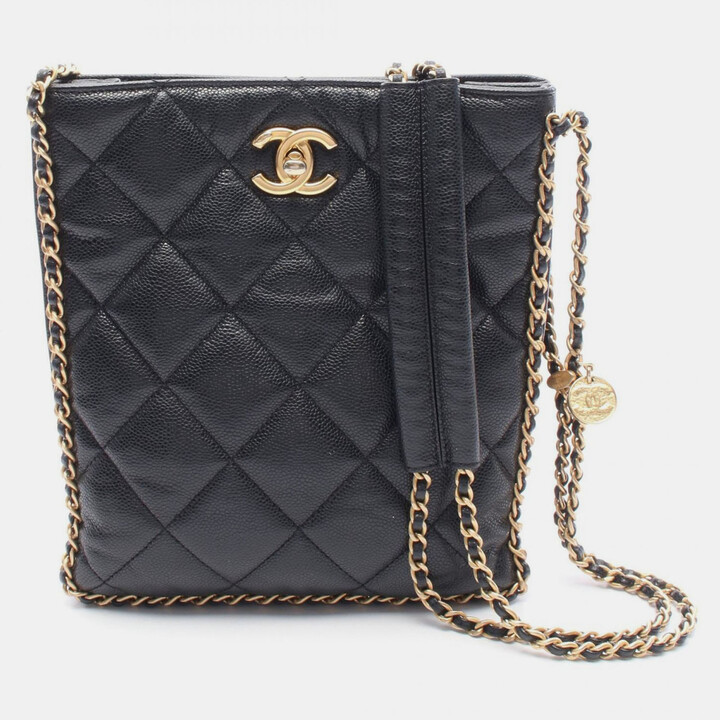 Chanel Small Shopping Matelasse Chain Shoulder Bag Calfskin Black