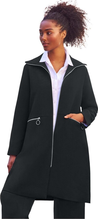 Ellos Women's Zip-Front A-Line Coat With Back Inverted Pleat