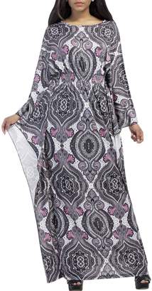 Aecibzo Women's Empire Waist Printed Boho Long Maxi Dress With Plus Size L-3XL (2XL, Grey)