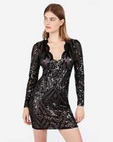 Thumbnail for your product : Express Scalloped Sequin Long Sleeve Bodycon Dress