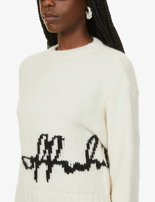 Off-White Brand-woven brushed alpaca-blend jumper