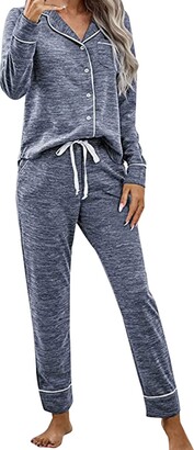 IQYU Women's Pyjamas - Pyjamas and Pyjamas Long - Cotton Sports Suit Set with Buttons Viscose Leisure Suit Two Piece Women's Jogging Suit Pyjamas Autumn and Winter Leisure Suit