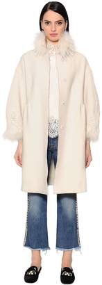 Ermanno Scervino Wool Coat W/ Lace & Fox Fur