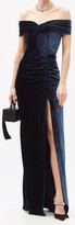 Thumbnail for your product : Alessandra Rich Off-the-shoulder Ruched Velvet Dress