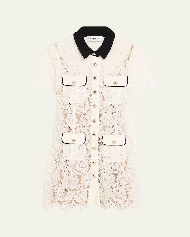 Self-Portrait Floral Lace Mini Shirtdress