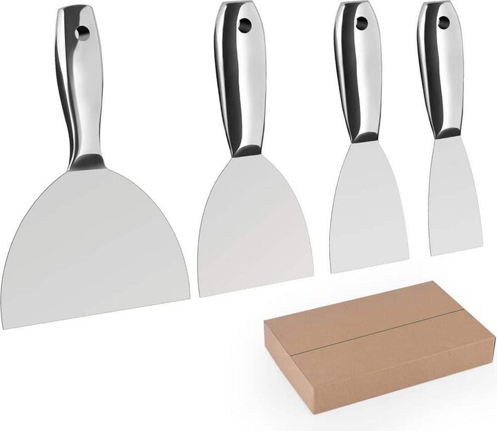 KIWDZFU 4 PCS Stainless Steel Drywall Finishing Putty Knife Set 2 3 4 6 with Ergonomic Handle for Professional Scraping