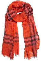 Thumbnail for your product : Burberry orange and red check wool silk blend scarf