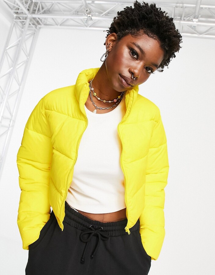 ASOS DESIGN cropped puffer jacket in yellow - ShopStyle