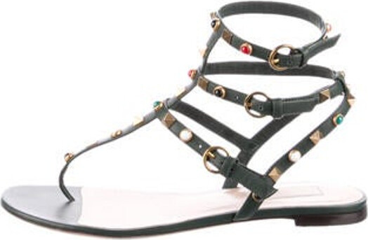 Vugge bruger volleyball Valentino Rockstud Accents Leather Gladiator Sandals - ShopStyle