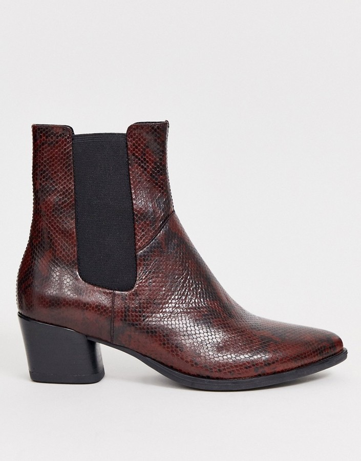 Vagabond Lara oxblood snake print mid heeled ankle boots - ShopStyle