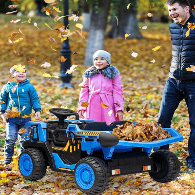 babevy 24V Kids Ride On Dump Truck with R/C, 2 Seater Electric Car - 2WD/4WD Powerful Motors, 4.4 Mph, Electric Dump Bed & Shovel, EVA Tires, Music Player, S