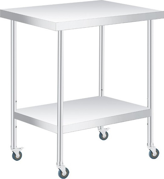 Coolmee StainlessSteelTableHeavyDutyWorktablewithAdjustableUndershelf2TierMetalPrepTableforCommercialKitchenRestaurantGarages